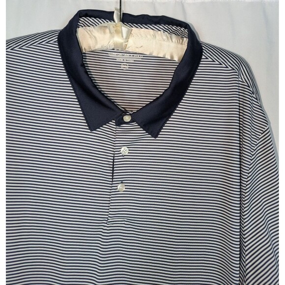 Pwomag Shirt 3XL Men's Blue Striped Short Sleeve Polo Golf Athletic Comfortable - Picture 2 of 6